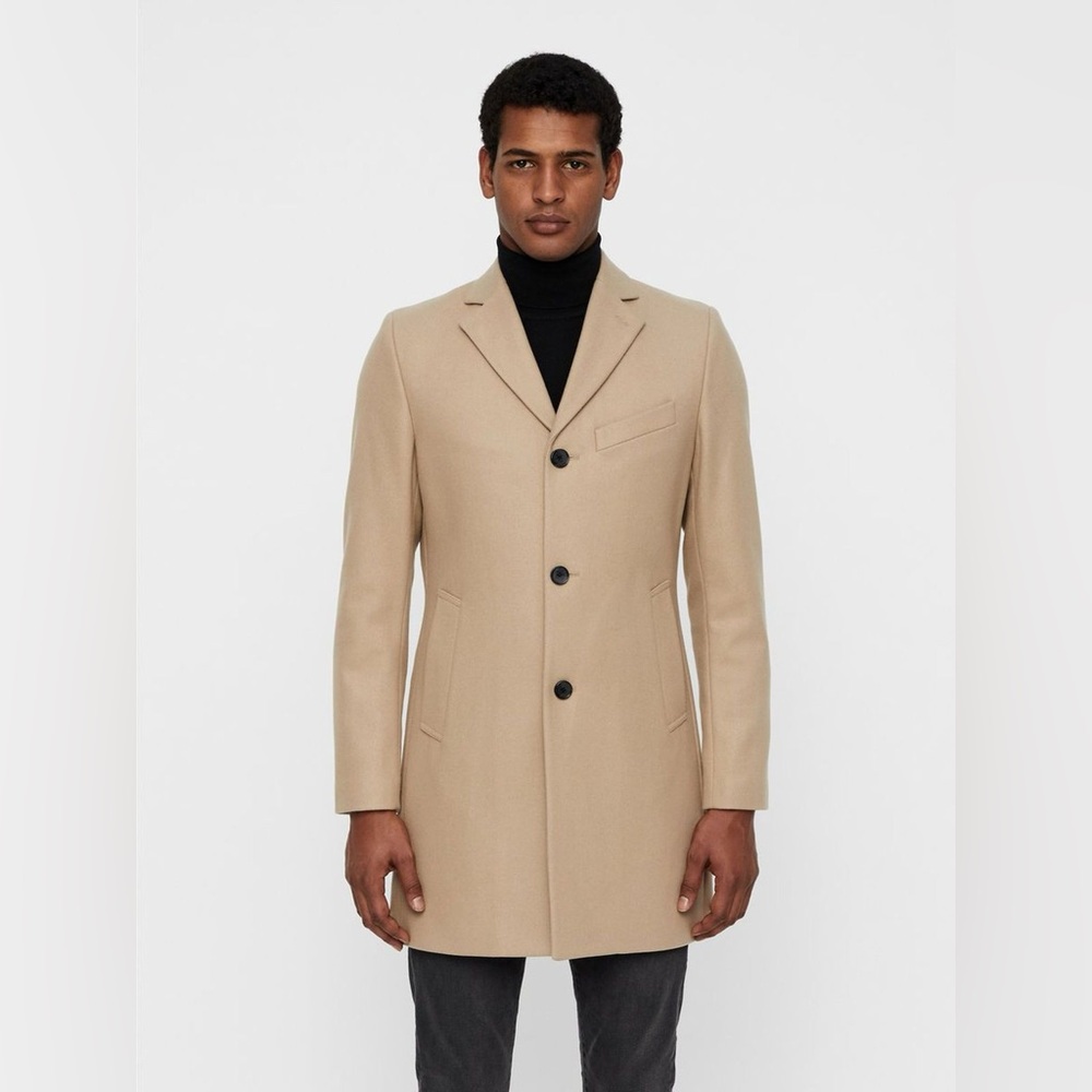 J. LINDEBERG *NWOT* Wolger Compact Melton Tan Wool Overcoat Topcoat Size 52